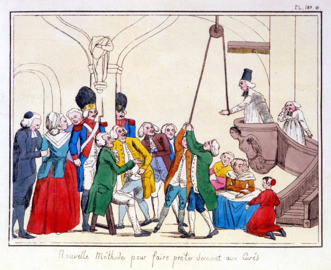 De tre ordener i Frankrike ifølge et maleri bevart i rådhuset i Aix en Provence. Tegneserie om ulikheten mellom de tre ordenene etter revolusjonen 1789. av (after) French School