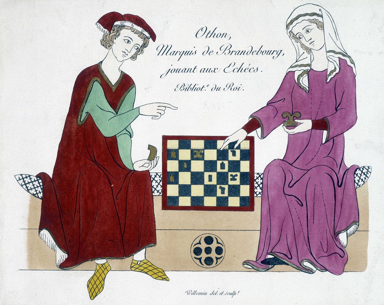 Othon, markis av Brandenburg, spiller sjakk - Tyskland 1200-tallet. av (after) German School