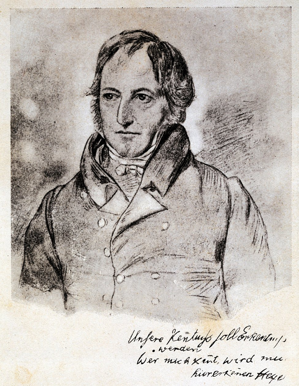 Portrett av Georg Wilhelm Friedrich Hegel (1770-1831), tysk filosof og idealist. Gravering etter tegning av G. Hensel. av (after) German School