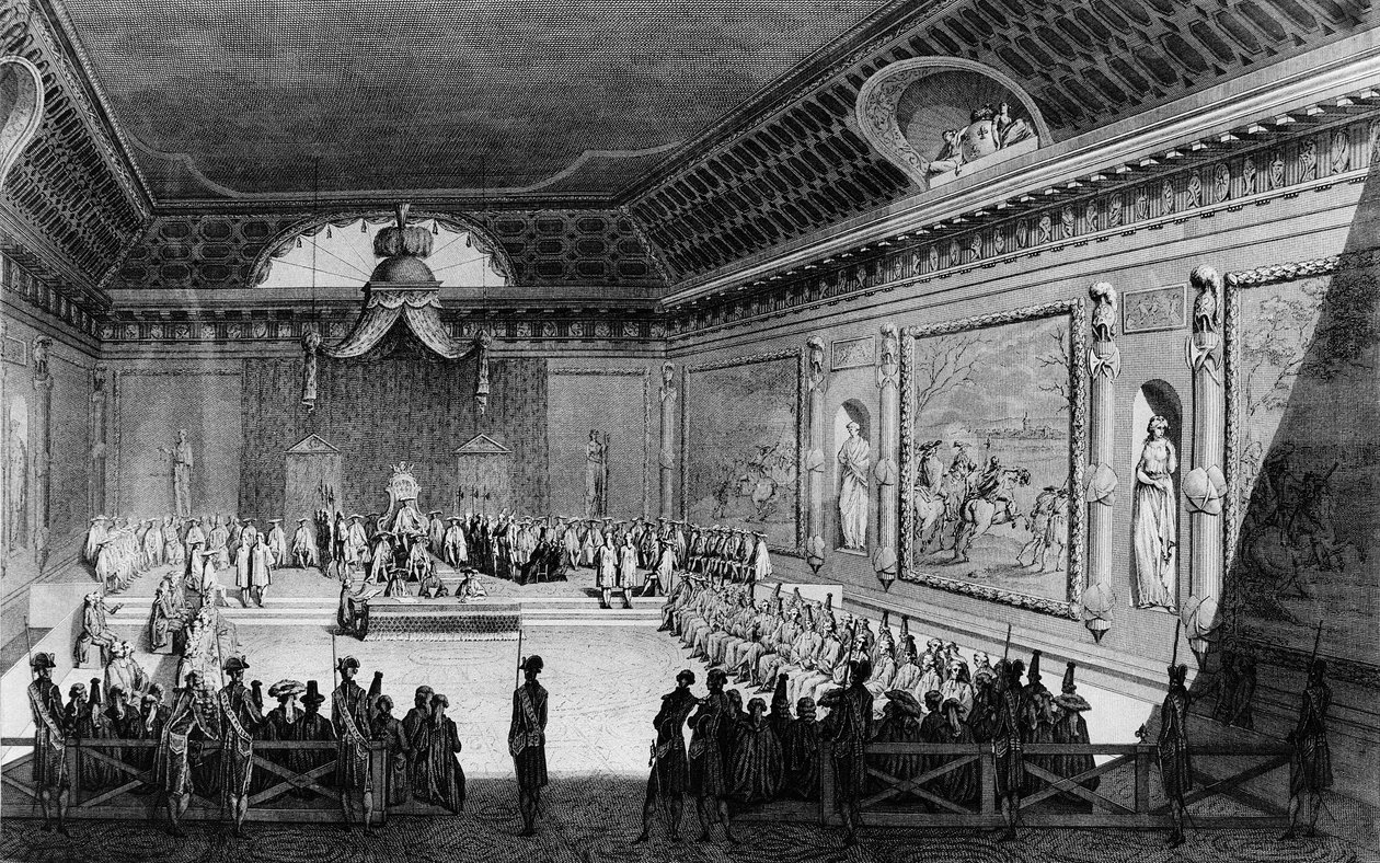 Første av den franske revolusjonen: Forsamling av notabiliteter holdt i Versailles 22. februar av (after) Girardet