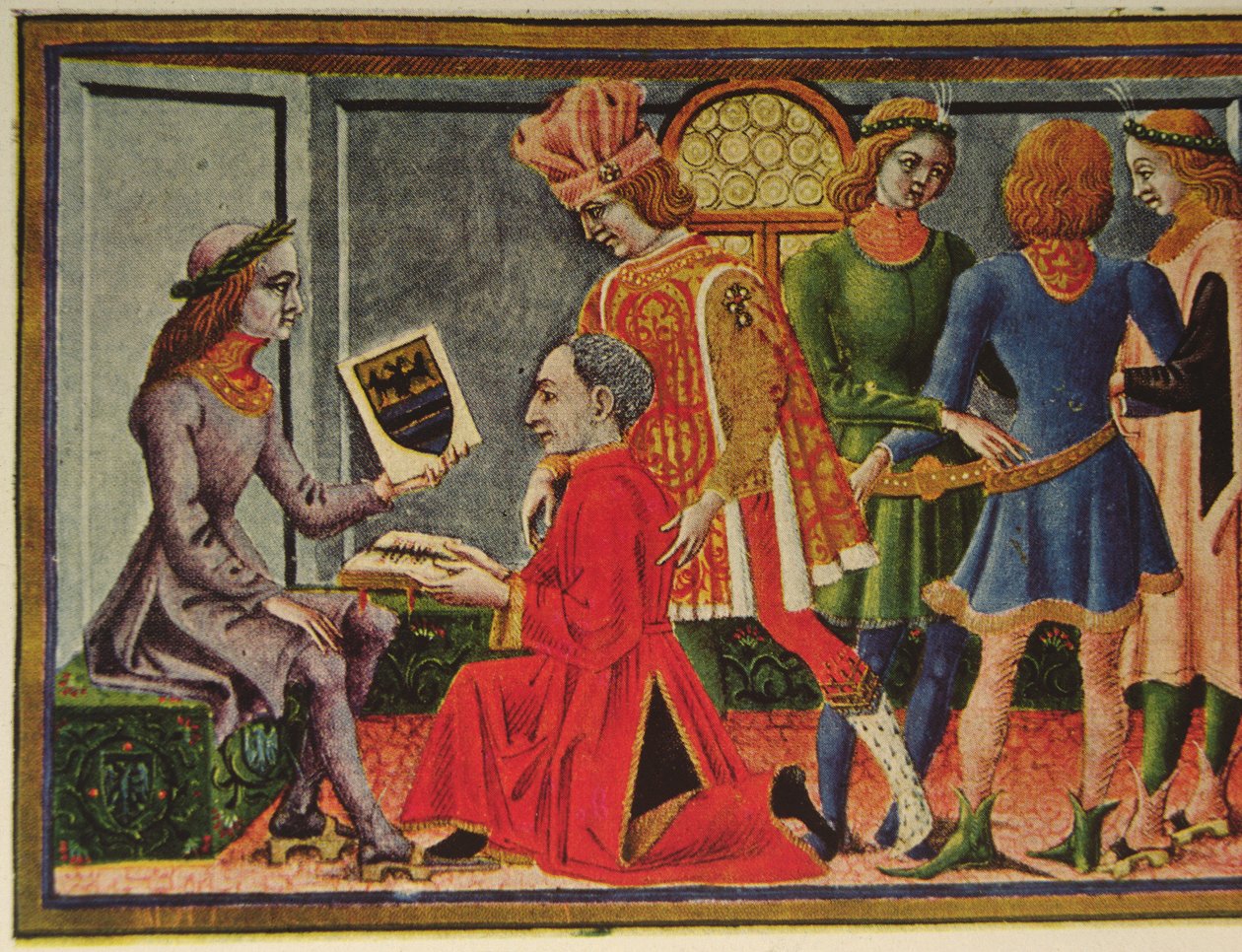 Keiser Frederick III mottar astronomen Giovanni Bianchinis bok "Tablets of Astrology" (farge litho) av (after) Italian School