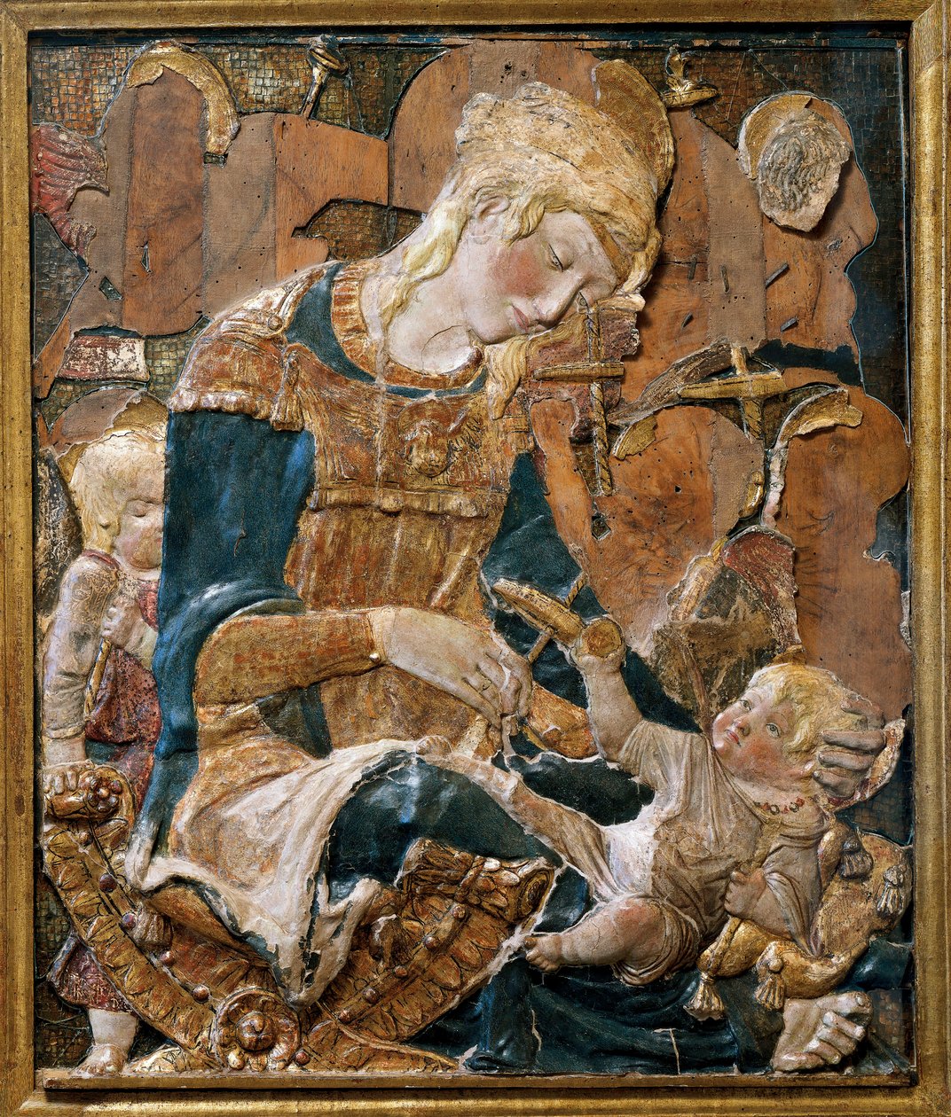 Madonna og barn, basrelieff (terrakotta) av (attr. to) Donatello