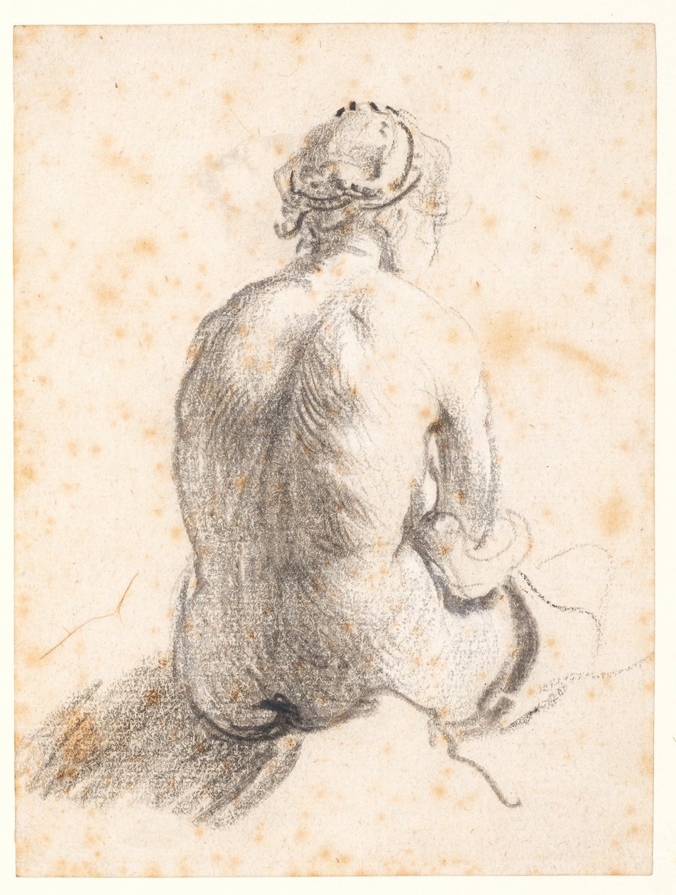 Studie av en kvinnelig naken (grafitt på papir) av (attr. to) Rembrandt Harmensz. van Rijn
