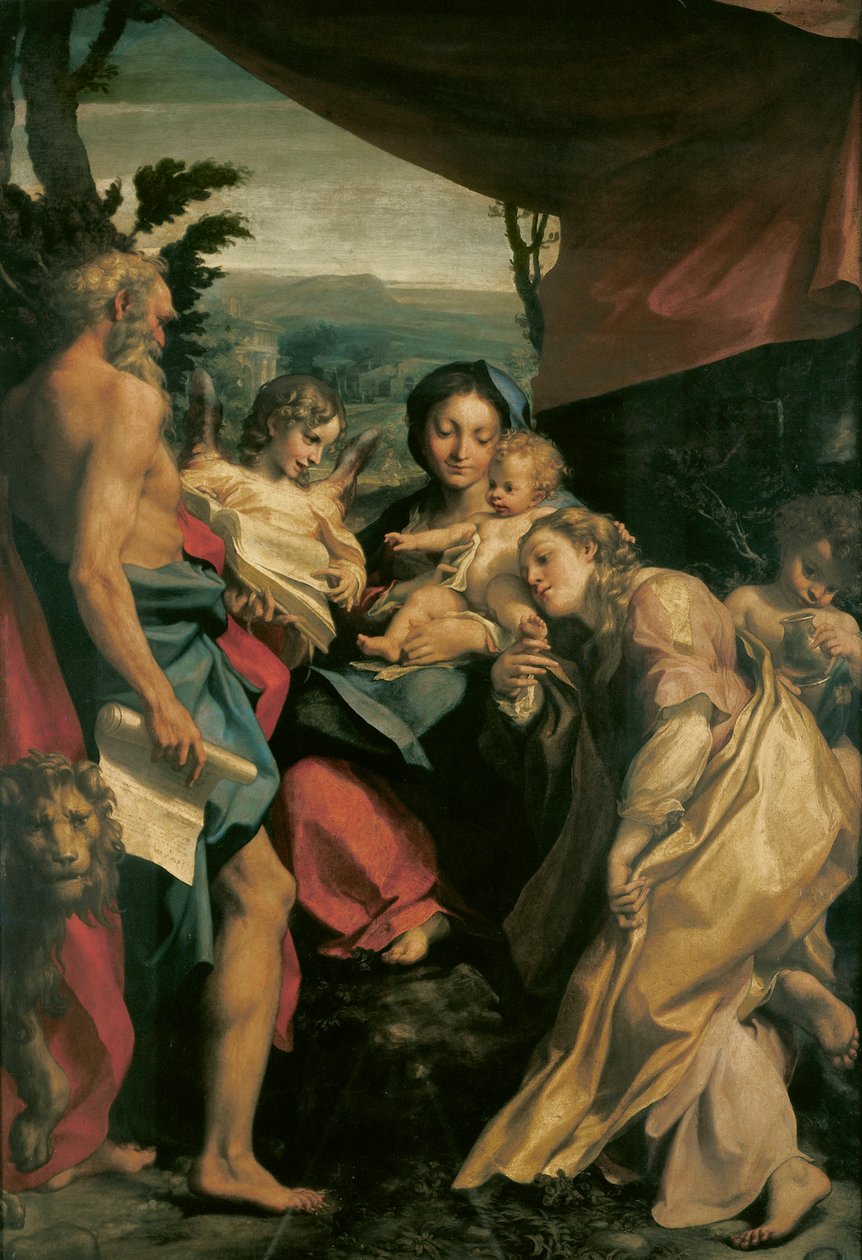 Madonna med St. Jerome (Dagen) av Antonio Allegri, kjent som Correggio (1489-ca 1534), olje på lerret, 205x141 cm, ca 1528 av (c.1489 1534) Correggio