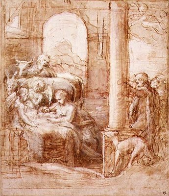 PD.119-1961 The Nativity, ca. 1522 (penn og blekk, vask og kritt) av (c.1489 1534) Correggio