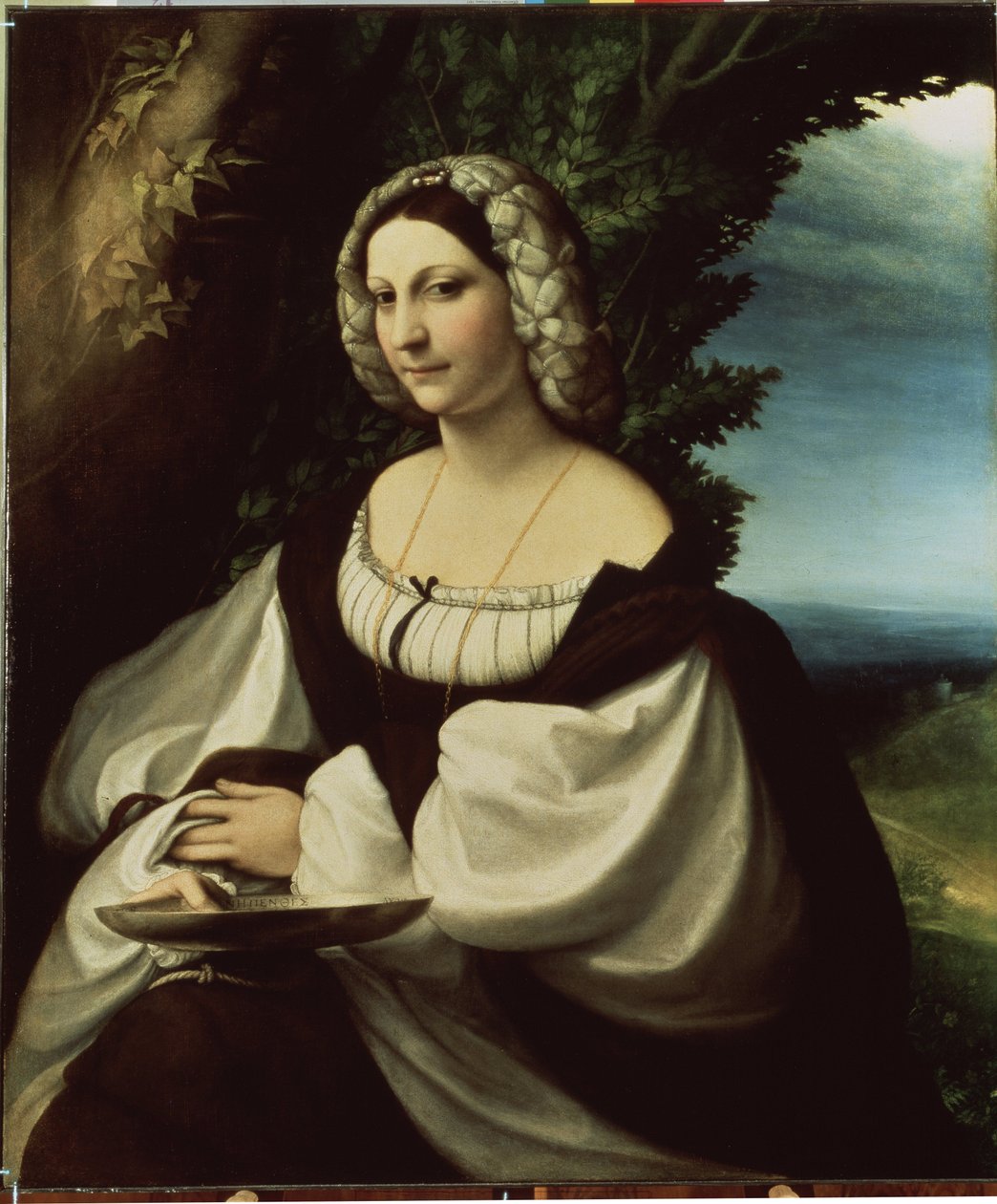 ""Portrett av en dame" (Portrett av en dame) Det ville være enten poetinnen Ginevra Rangone eller Veronica Gambara (1485-1550), personligheter i byen Correggio. Maleri av Antonio Allegri kjent som Il Correggio (The Correge av (c.1489 1534) Correggio