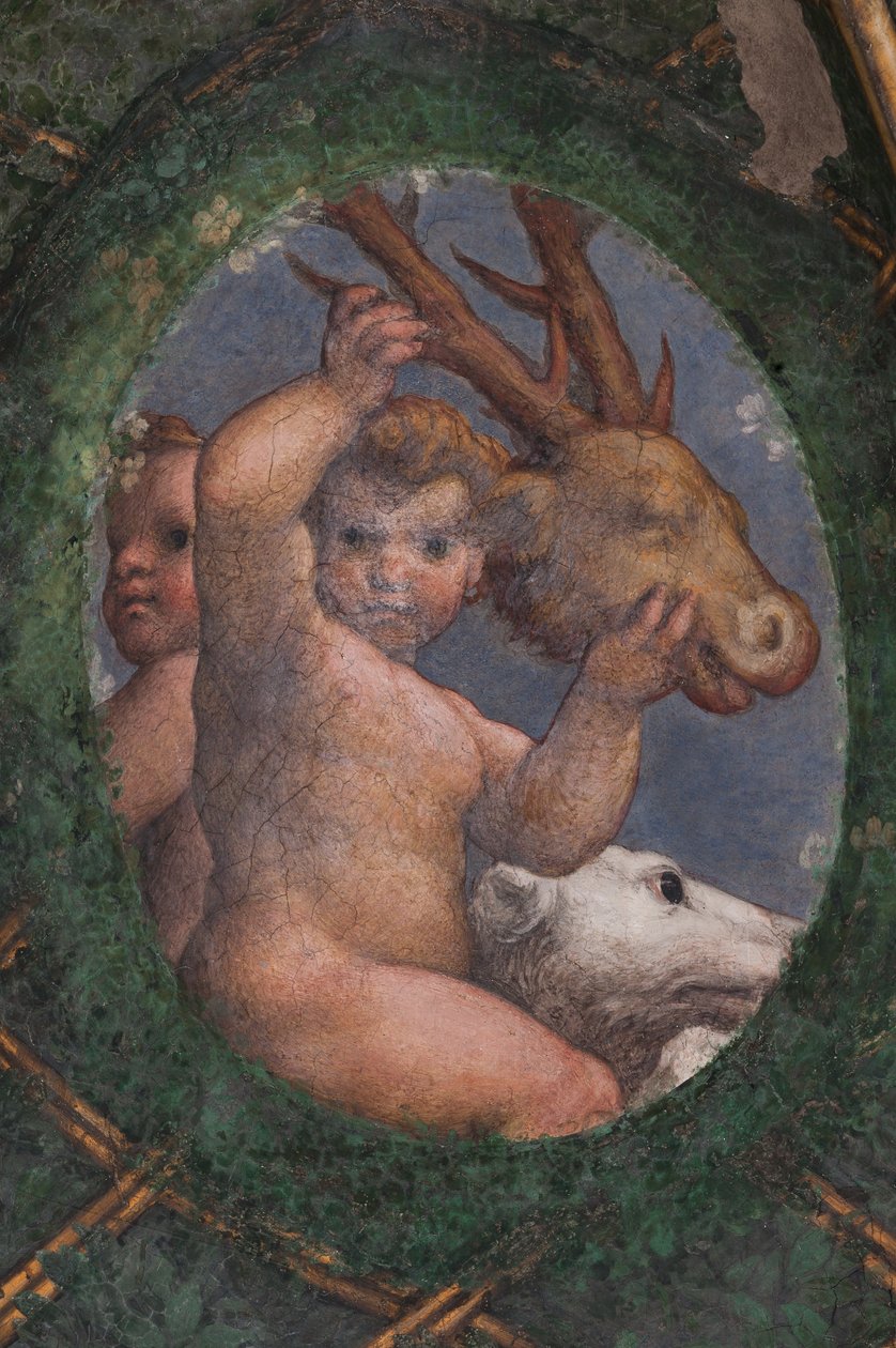 Putti, hund og hjort, detalj av (c.1489 1534) Correggio