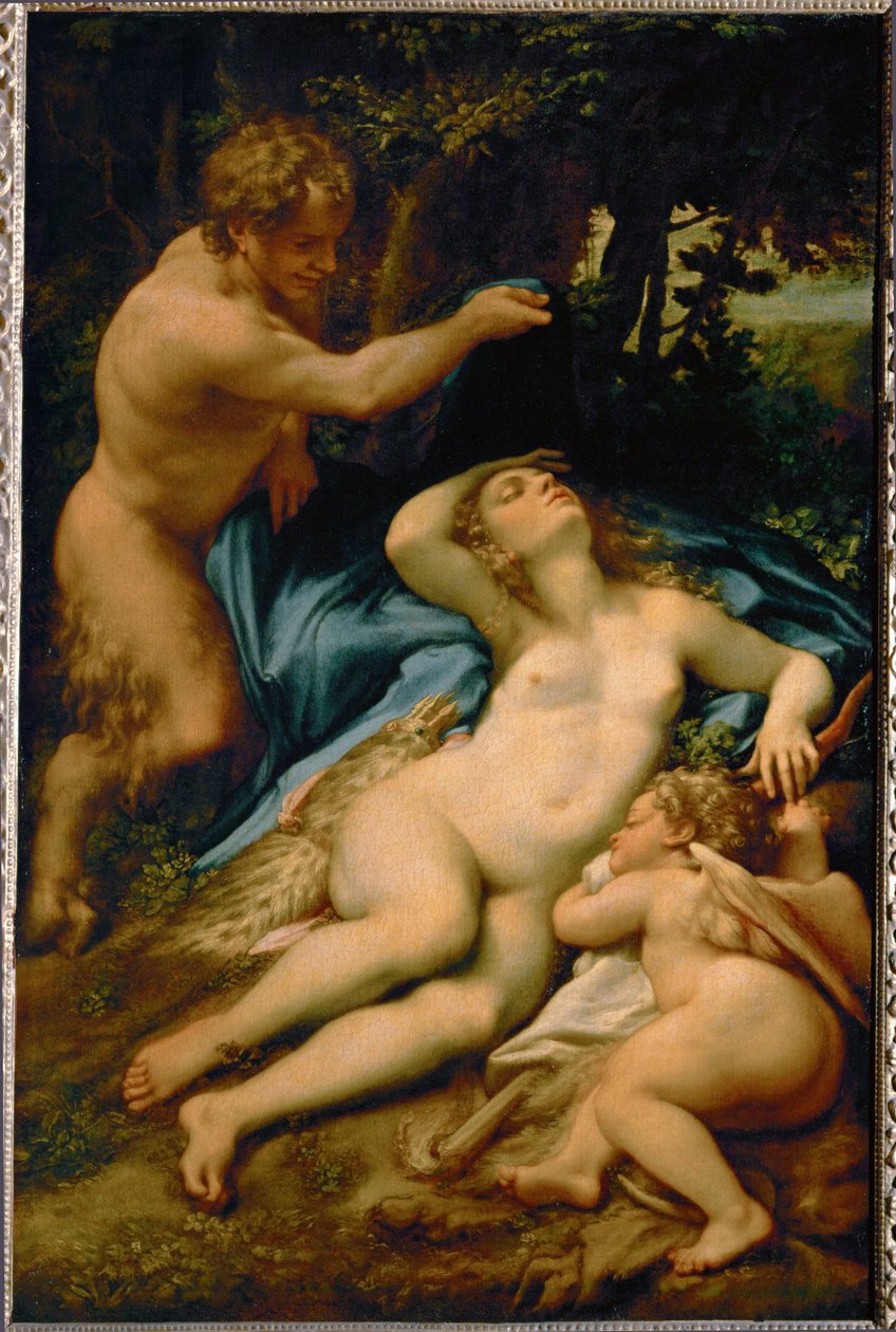 Venus, sovende, observert av en satyr – også kalt «Antiopes søvn» … av (c.1489-1534) Correggio