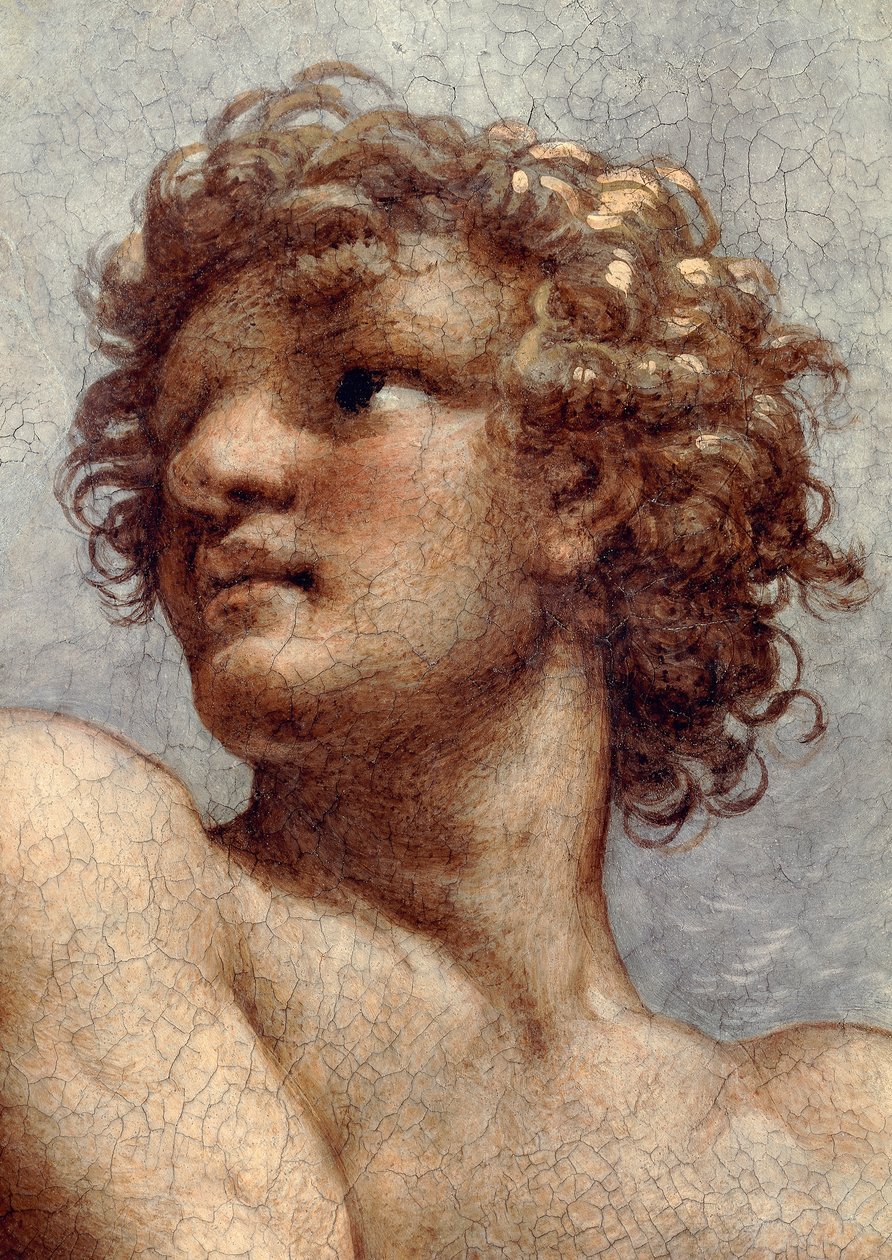 Visjon av St John Evangelist på Patmos, Kristi himmelfart blant apostler, eller Kristus i herlighet av Antonio Allegri, kjent som Correggio (1489-ca 1534), freskomaleri, 966x888 cm diameter ved bunnen, detalj, Church of St John Evangelist, kuppel, Parma av (c.1489-1534) Correggio