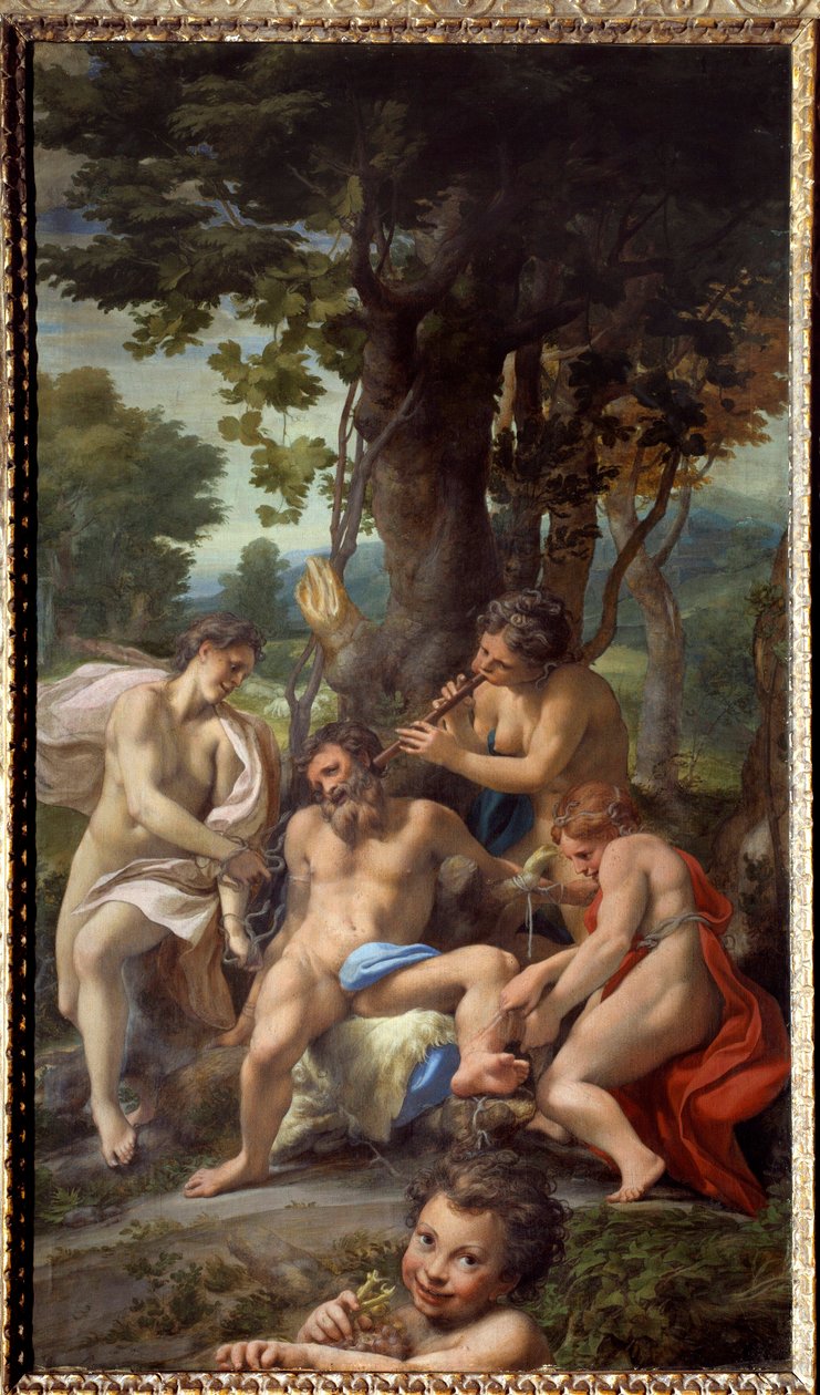 Allegory of Vices En satyre omgitt av kvinnelige musikere. Maleri av Antonio Allegri dit Le Correge (Il Correggio) (1489/1494-1534) 1500-tallet søn. 1,48x0,88 m av (c.1489 1534) Correggio