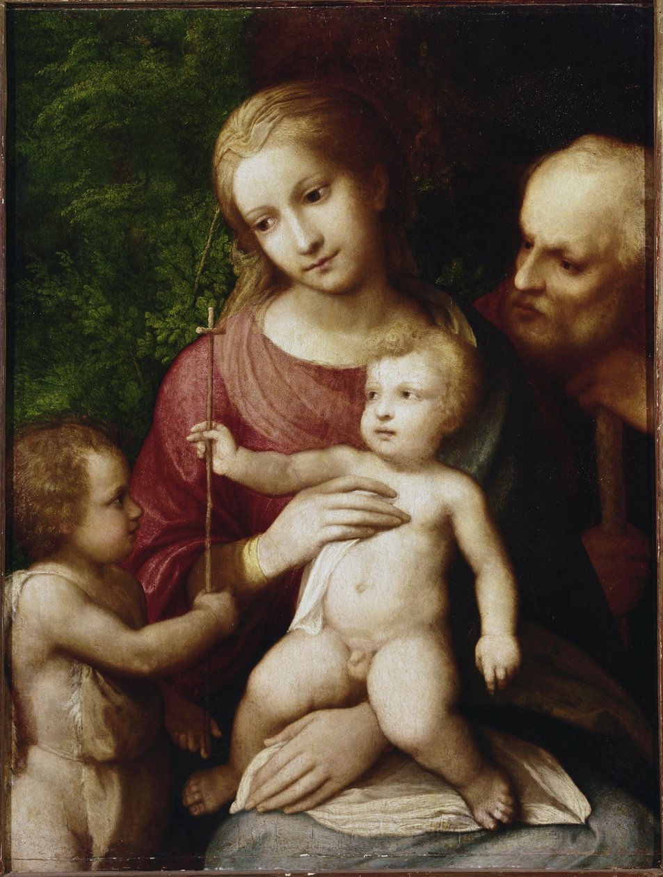 Hellig familie med St John Baptist som barn (olje på poppelpanel av (c.1489 1534) Correggio
