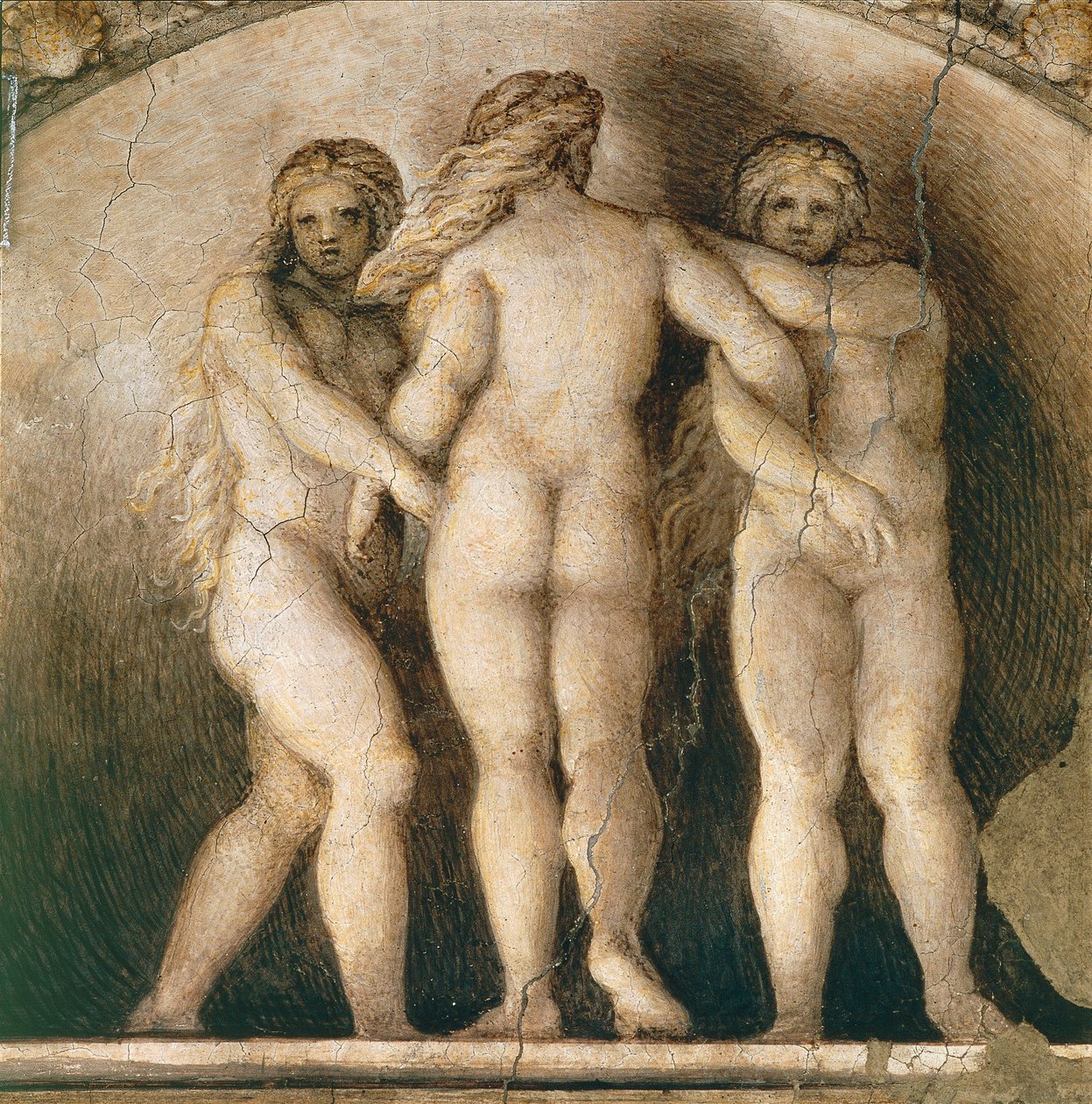Lunette of three Fates, detalj av dekorasjon fra St. Paul's Chamber eller Abbedisse' Chamber av (c.1489 1534) Correggio