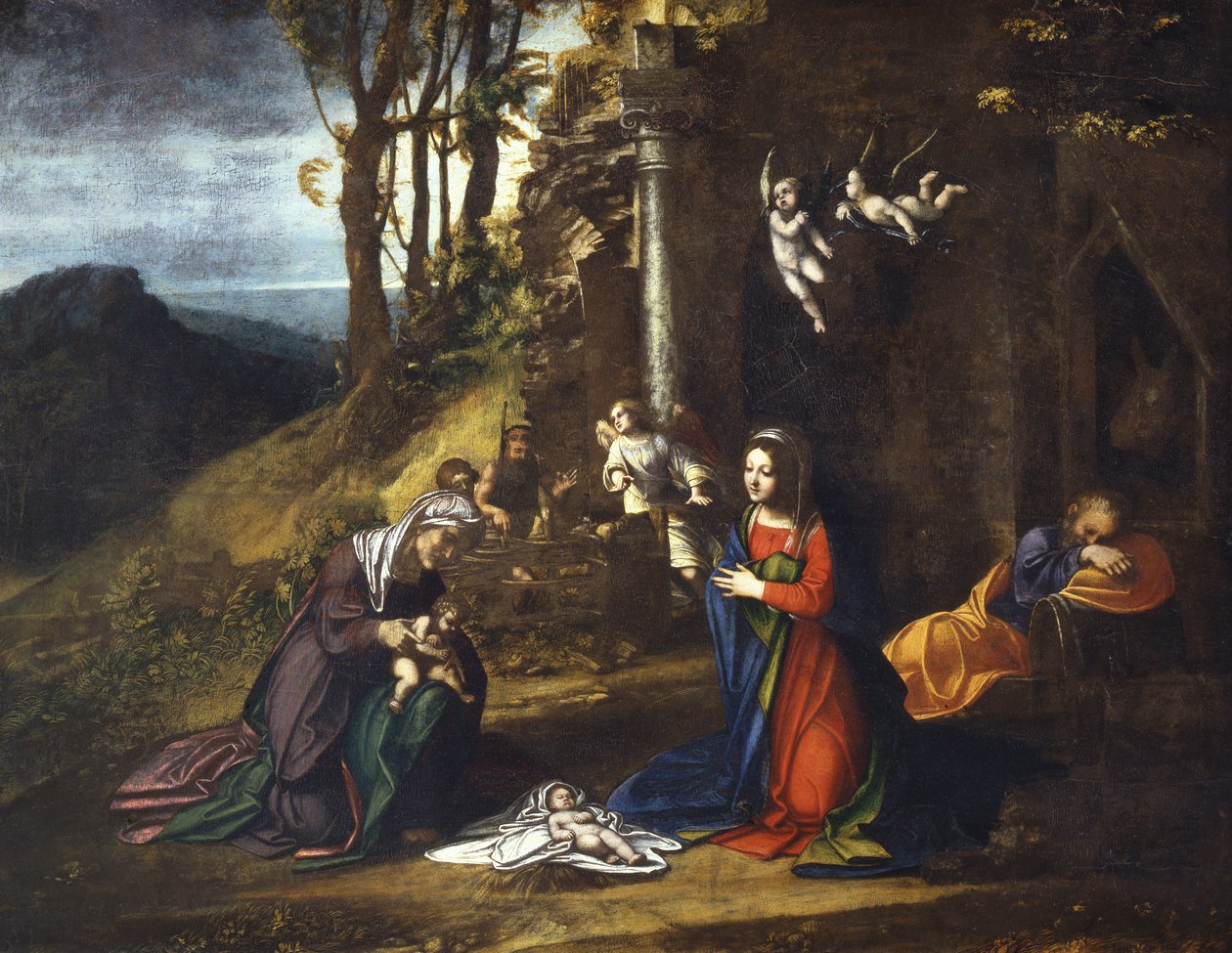 Jesu fødsel med St. Elisabeth og den unge Døperen Johannes av (c.1489 1534) Correggio