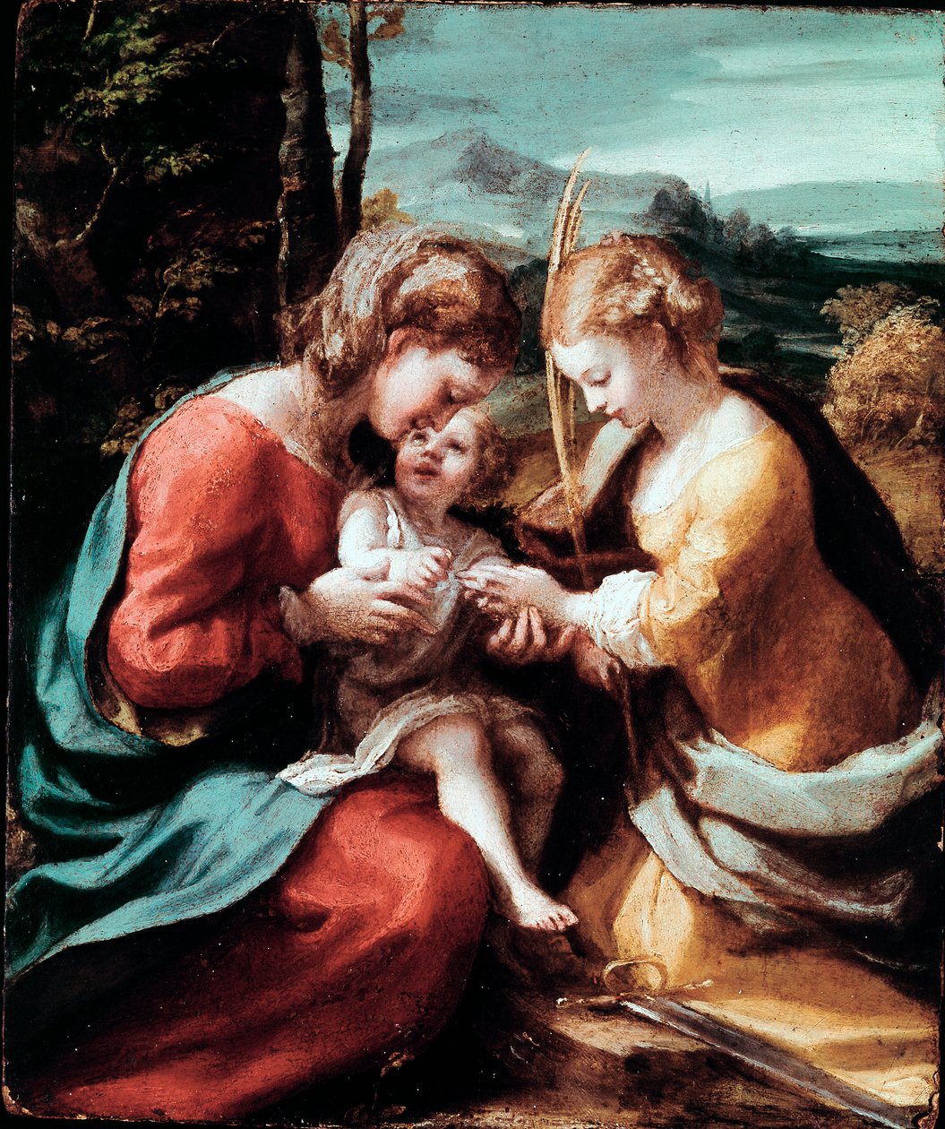 The Mystical Marriage of St. Catherine of Alexandria Maleri av Antonio Allegri (kjent som Correggio eller The Correge 1489-1534) 1520 ca. Sol. 28,5x23,5 cm Napoli museo di Capodimonte av (c.1489 1534) Correggio