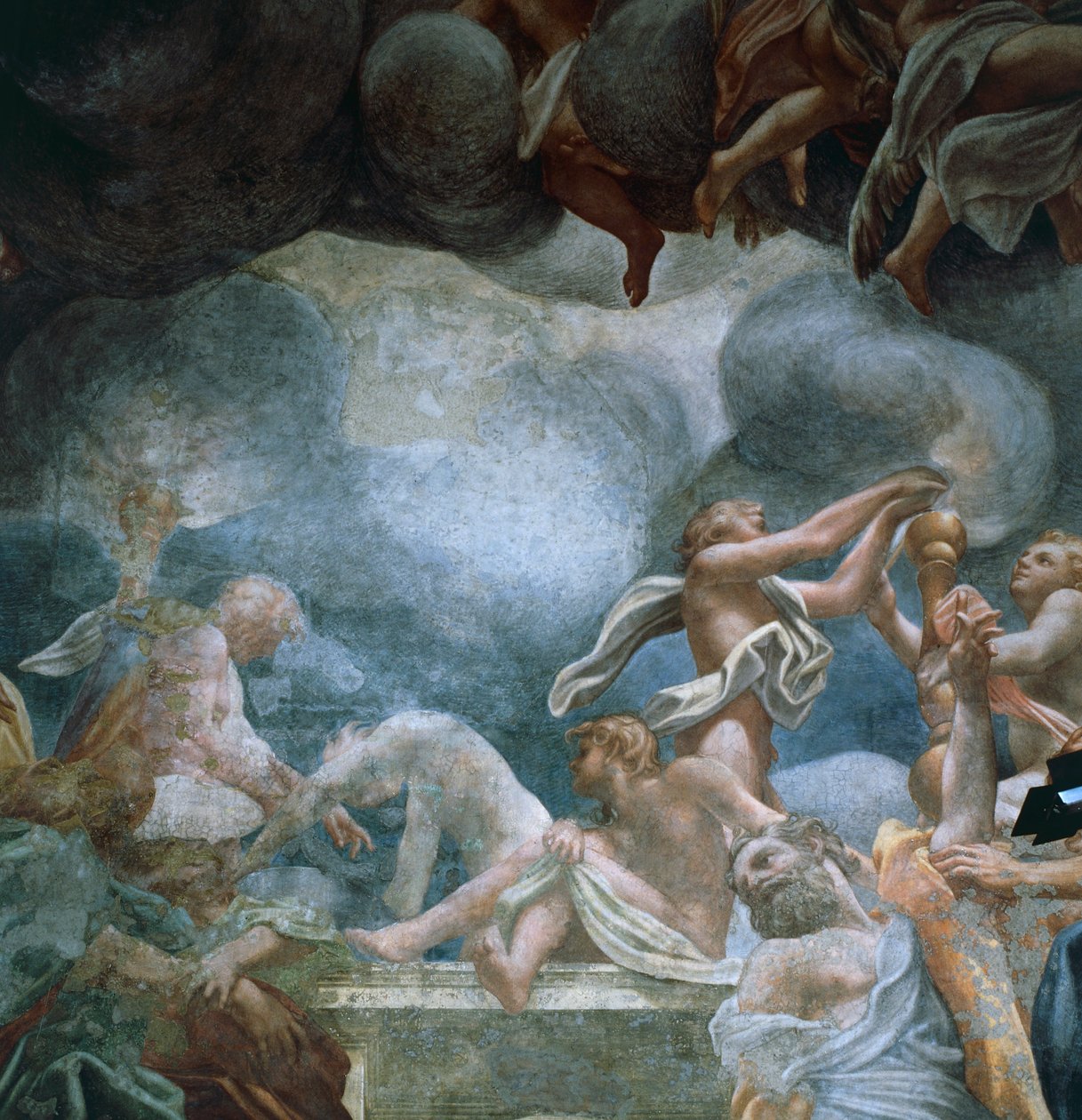 Ungdom på balkongen, detaljer av fresker av kuppelen til Parma-katedralen, av Antonio Allegri Da Correggio (1489-1534) av (c.1489 1534) Correggio