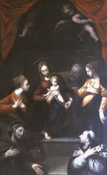 Madonna og barn med St. Joseph og andre hellige av Innocenzo da Imola