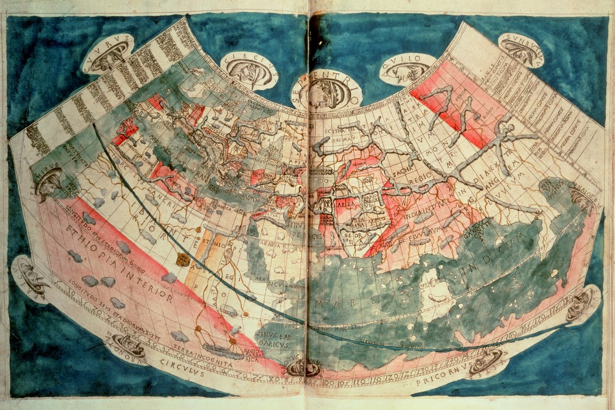 Kart over verden basert på en beskrivelse av Ptolemaeus (akvarell) av (c.90 168)(after) Ptolemy