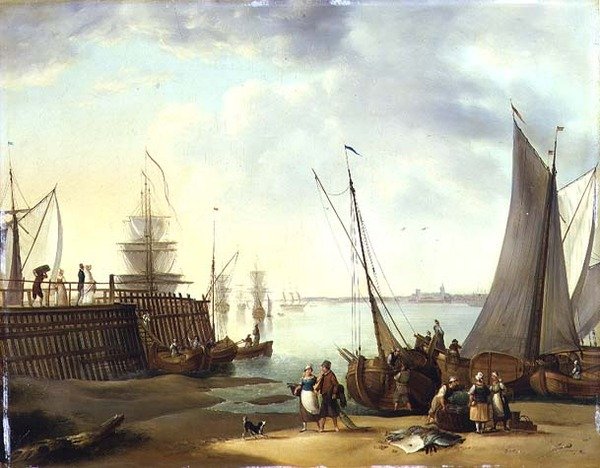 Nederlandsk shipping scene av (fl.1860) W.W.