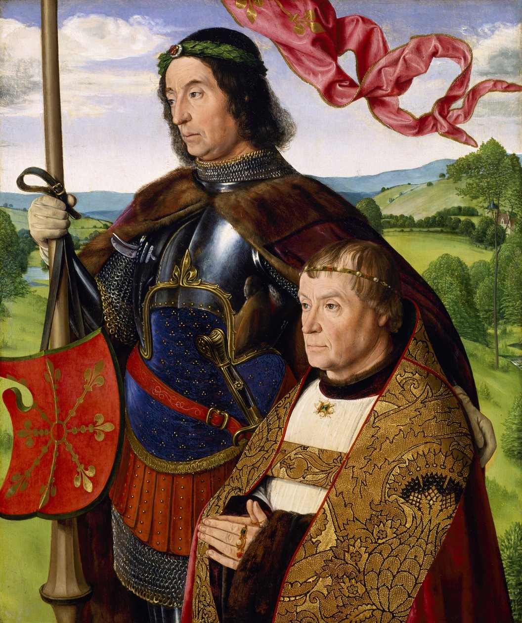 St Maurice (eller St Victor) med en giver, ca. 1500-05 (olje på panel) av (fl.c.1483 c.1529) Master of Moulins