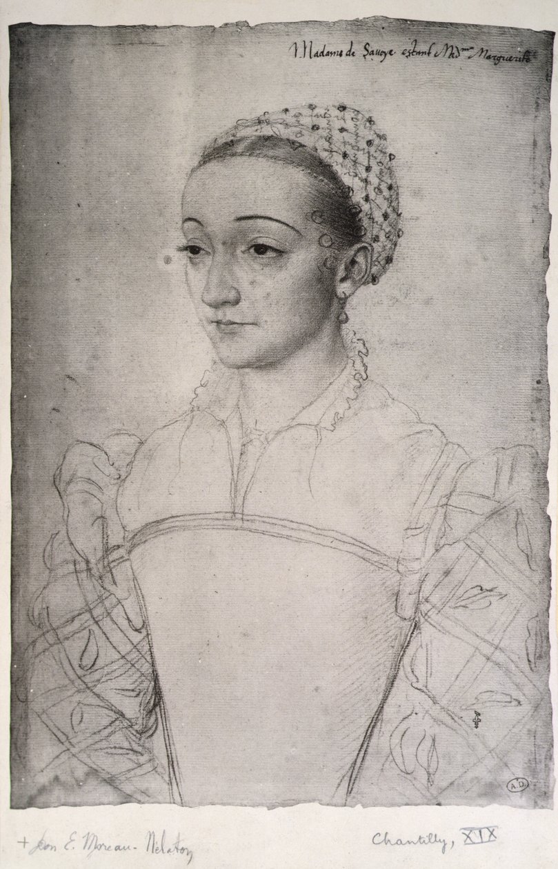 Marguerite de France (1523-74) (blyant på papir) av (studio of) Clouet