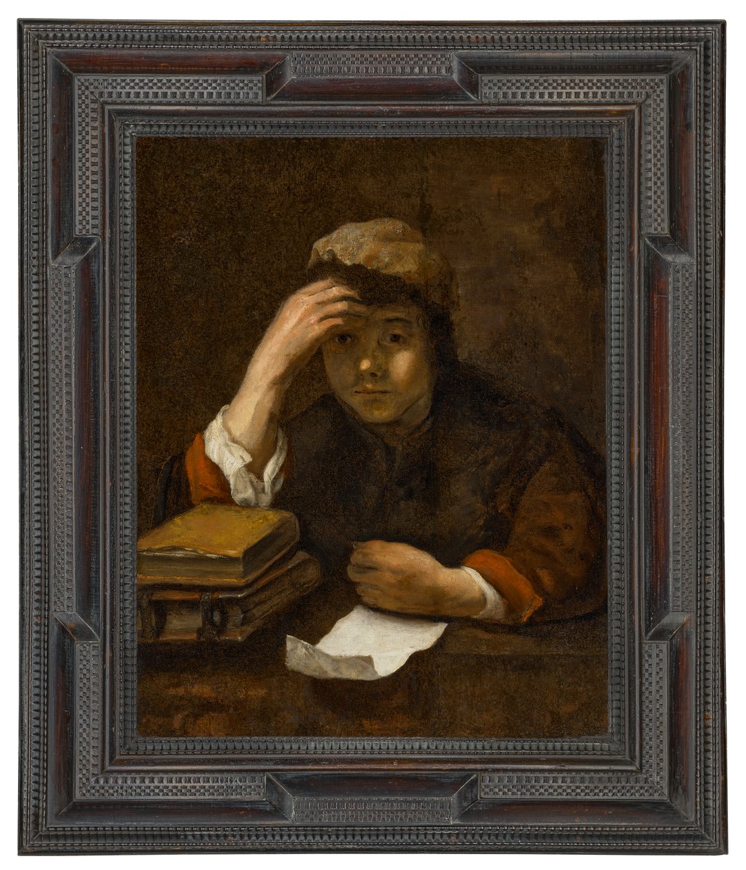 En gutt som leser (olje på lerret) av (studio of) Rembrandt Harmensz. van Rijn