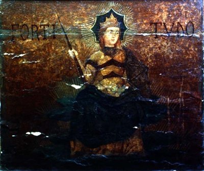 Allegory of Fortitude, endepanel fra en cassone, ca. 1460-65 (tempera på panel) (se 76870) av (workshop of) Apollonio di Giovanni