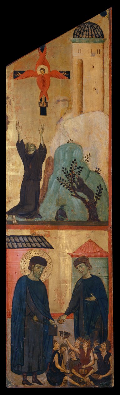 Diptyk av salige Andrea Gallerani: St.Francis mottar stigmata og den velsignede Gallerani, indre høyre panel, ca. 1270 (maleri på panel) av (workshop of) Guido da Siena