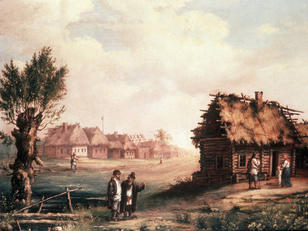En fattig landsby i Russland, 1850-tallet, maleri. av Unknown