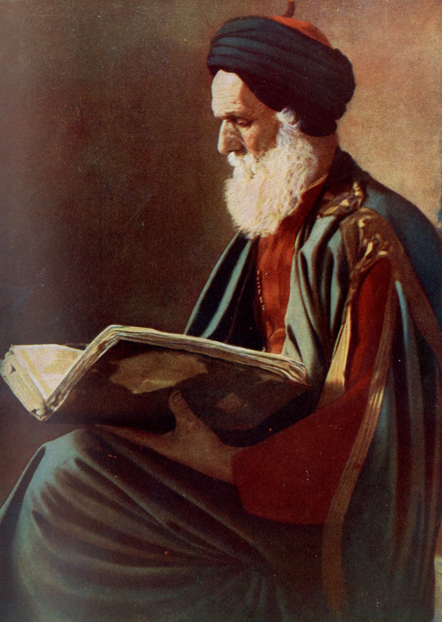 Afrika. Tunisisk rabbiner leser en bok. 1920 av Unknown