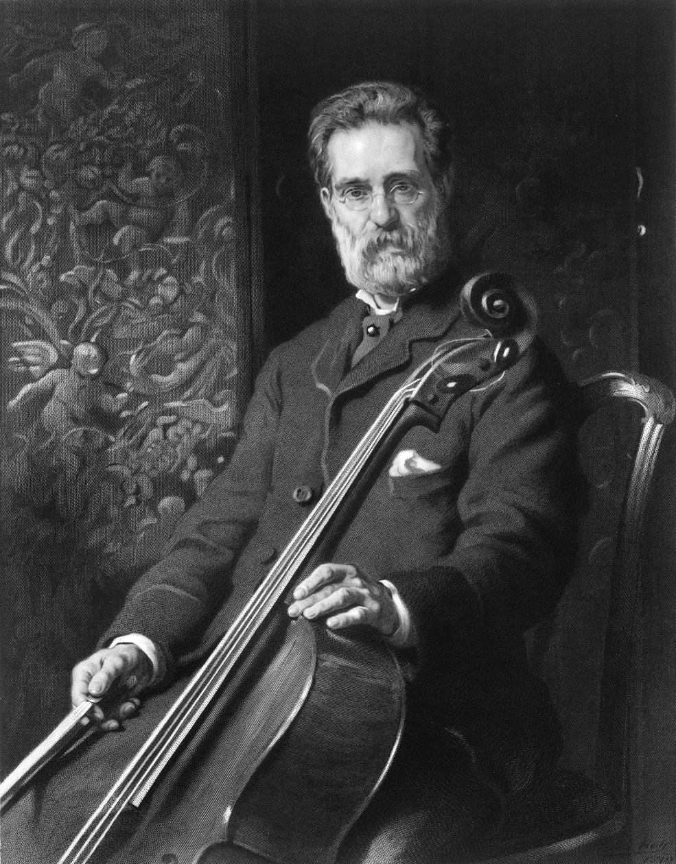 Alfredo Piatti portrett med cello. av Unknown