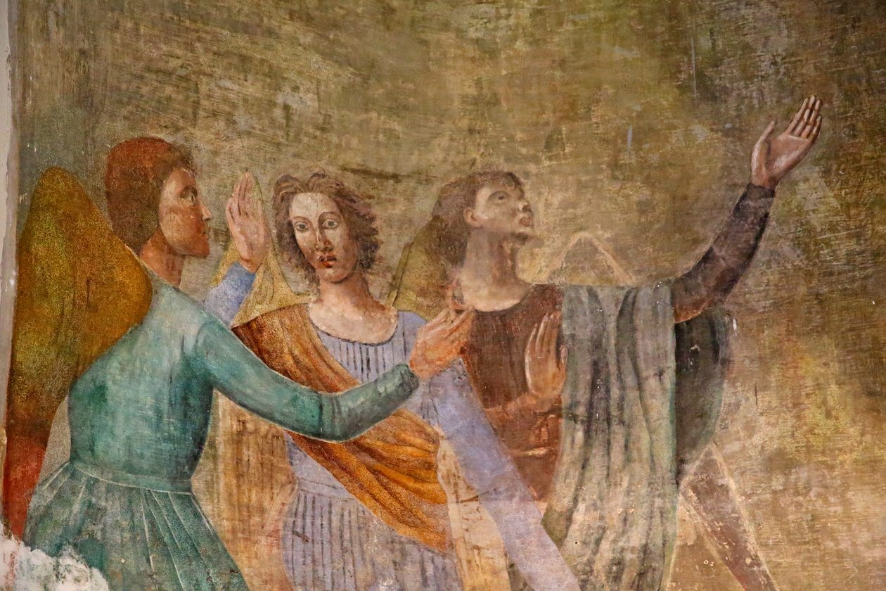 Alter med maleri av Jomfru Maria omgitt av engler - detalj av Unknown