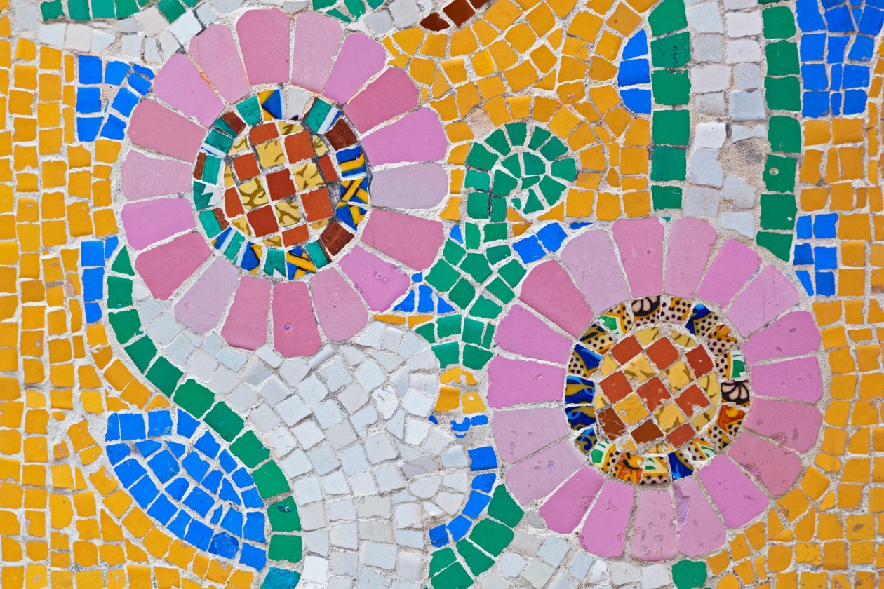Barcelona, ​​Spania. Mosaikkarbeid på fasaden til Palau de la Música Catalana. Modernistisk bygning av Lluís Domènech i Montaner. Palass for katalansk musikk. av Unknown