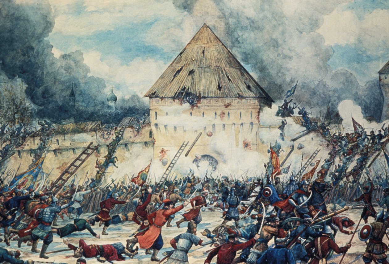 Kamp med polske intervensjonister ved Vladimir-porten til Kitai-Gorod (China Town) i Moskva, 1612, Akvarell av G, Lissner. av Unknown
