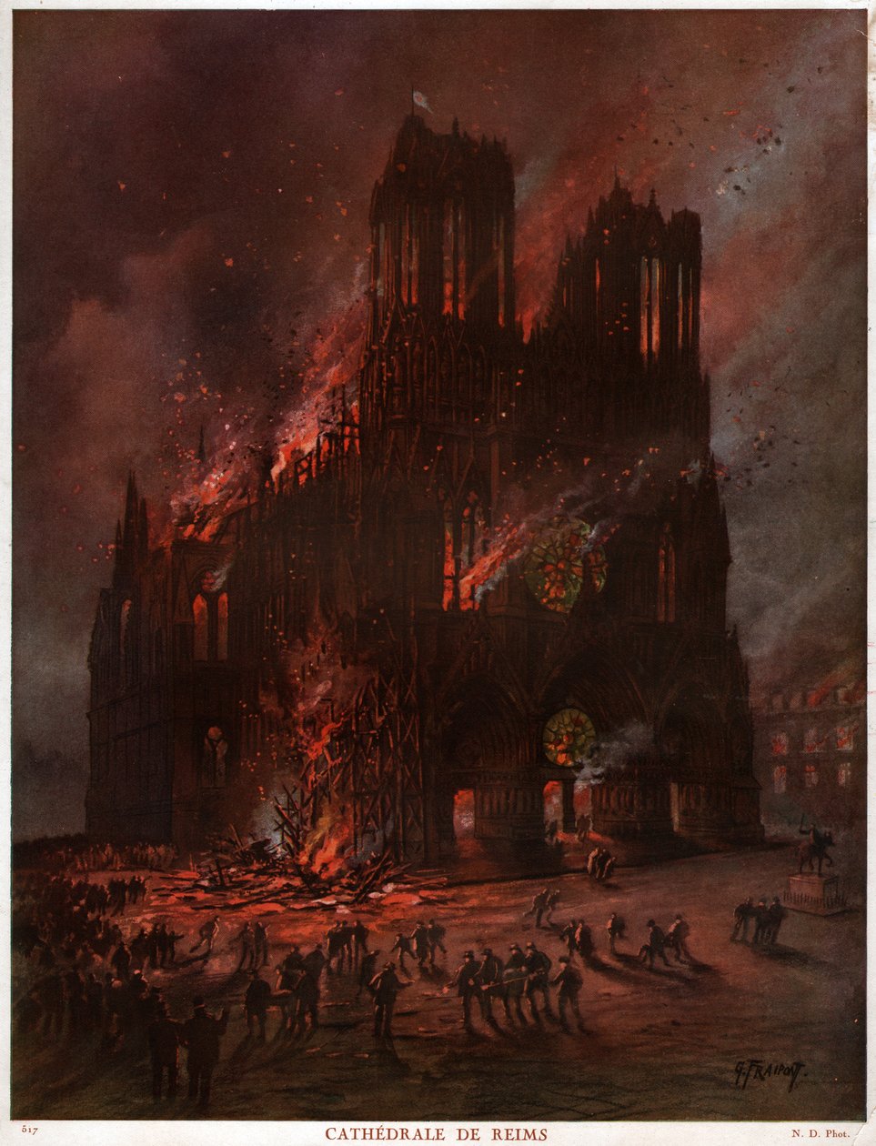 Reims katedral i brann. Katedralen i Reims i brann. av Unknown