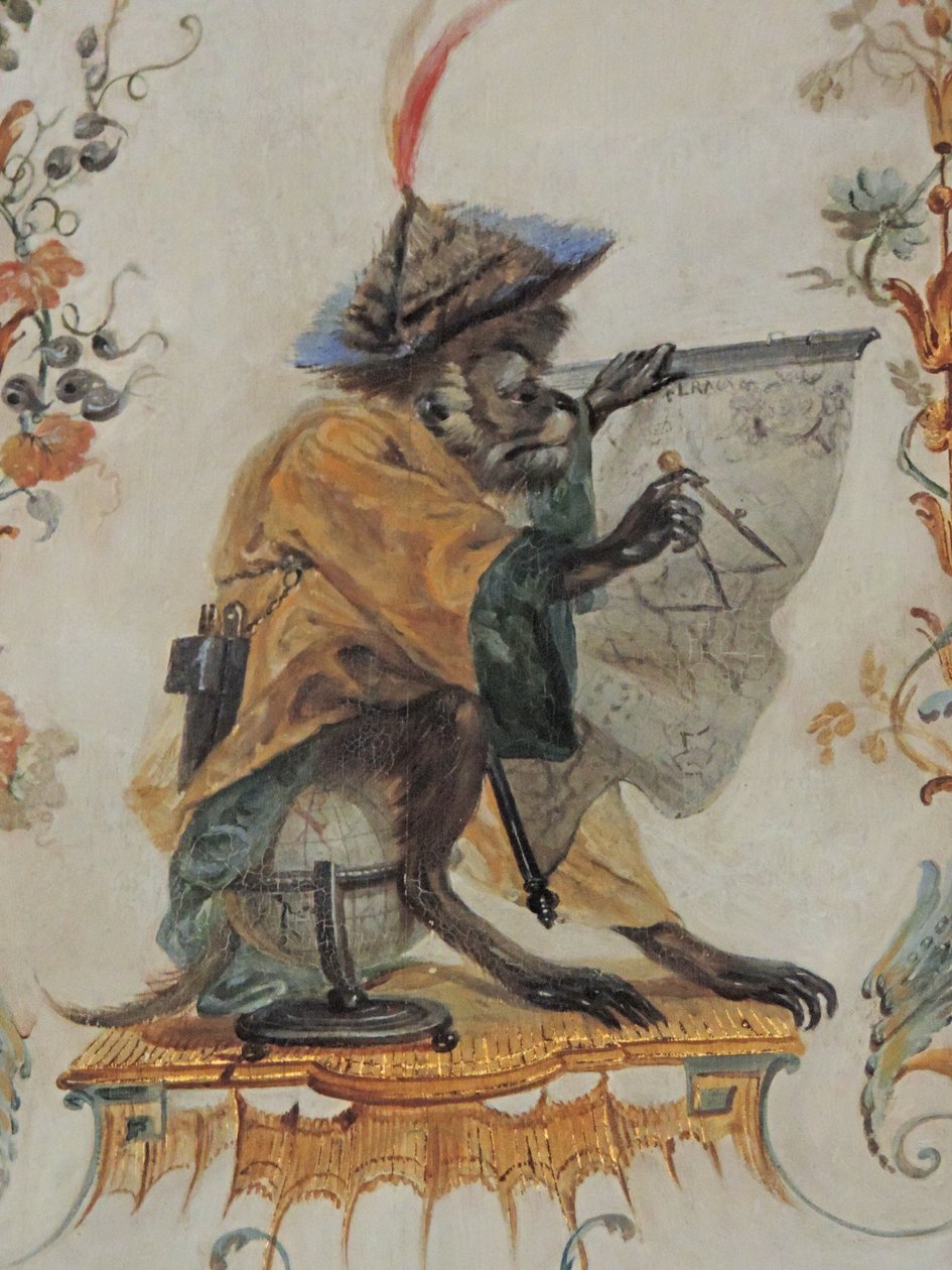 Chantilly, Chateau: En detalj av dekorasjonen i Grande Singerie av Christophe Huet, 1737 av Unknown