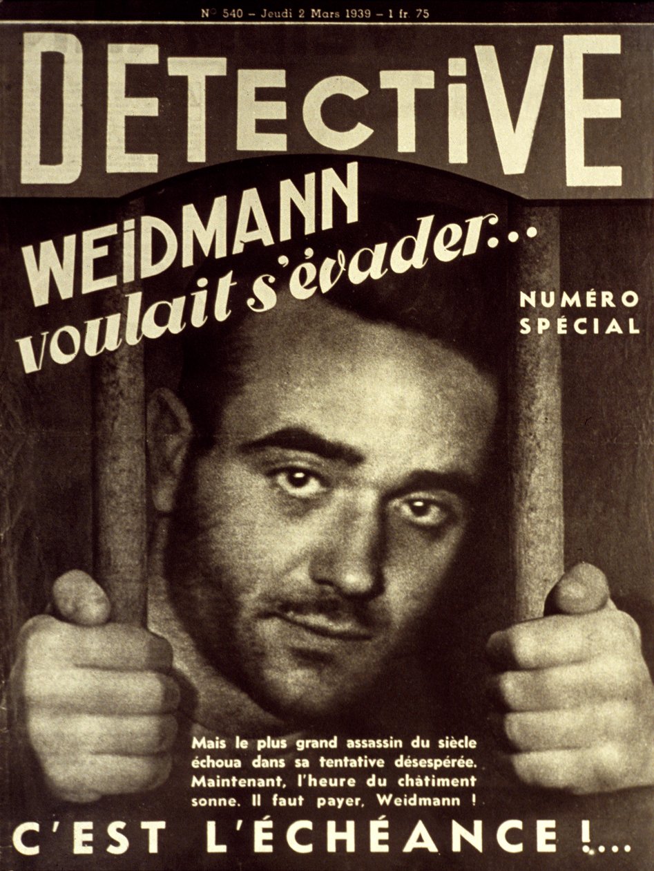 Omslag Detektiv 2. mars 1939: Eugene Weidmann (1908-1939) morder som vil bli henrettet 17. juni 1939 (den siste personen som ble offentlig henrettet i Frankrike) av Unknown
