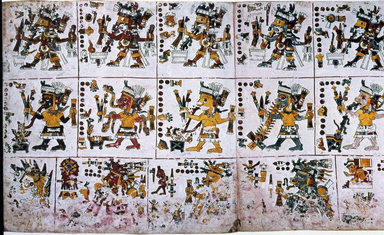 Detalj fra en faksimile Kopi av en side av Codex Borgia som viser sjelen til Ciuteteoh som dukker opp etter ofrene av Unknown