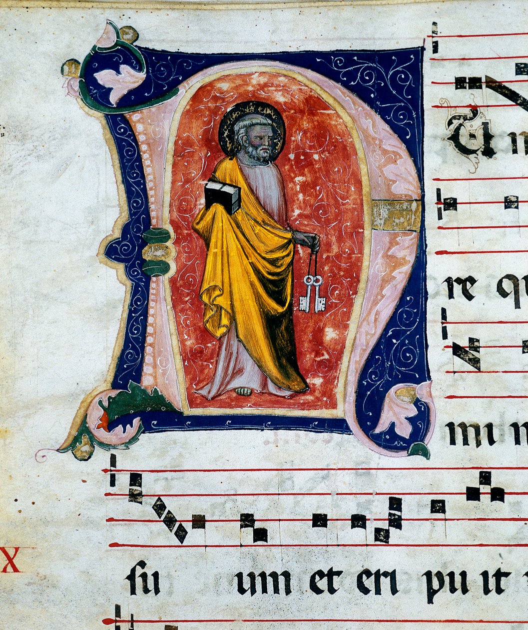 Detalj av en miniatyr som representerer St. Peter inneholdt i korpergamenter fra XIV-XV århundrer. Arkiv av Palazzo Comunale av Stroncone, i provinsen Terni av Unknown