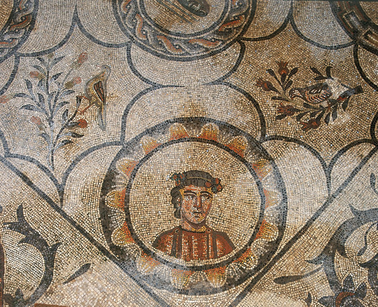 Detalj av gulvet i den tidlige kristne basilikaen i Aquileia, Udine av Unknown