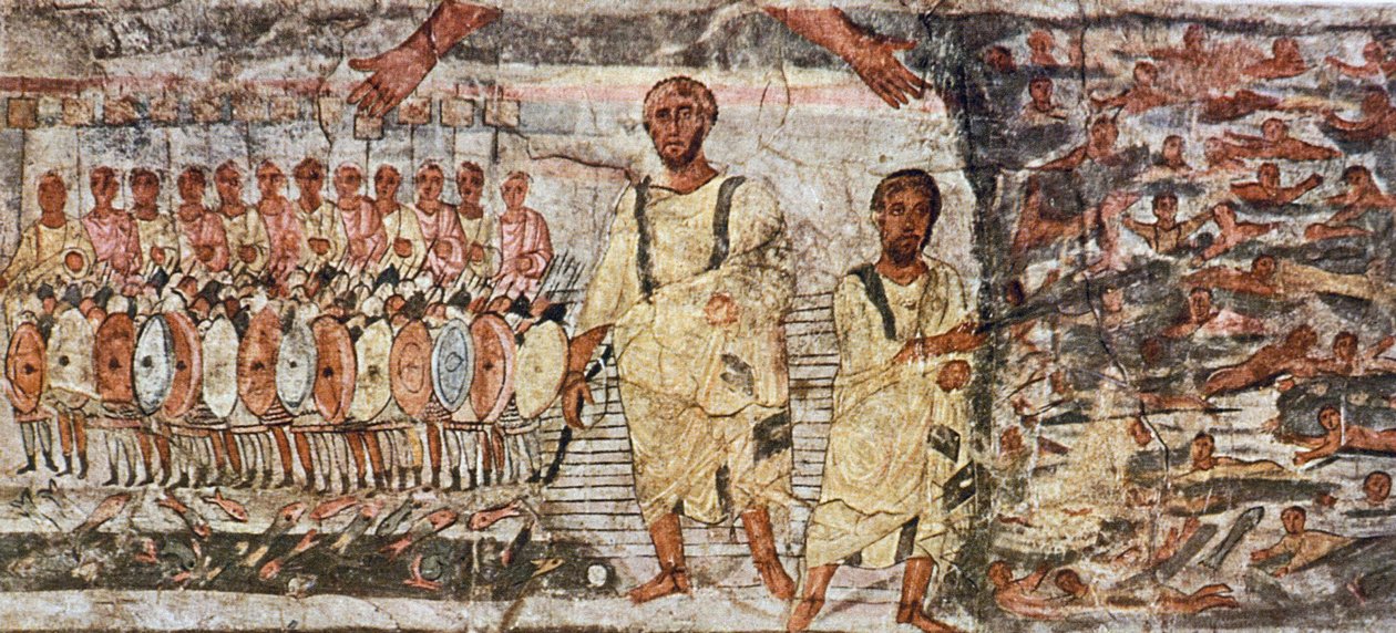 Exodus og krysset av Rødehavet (tempera på gips) av Unknown