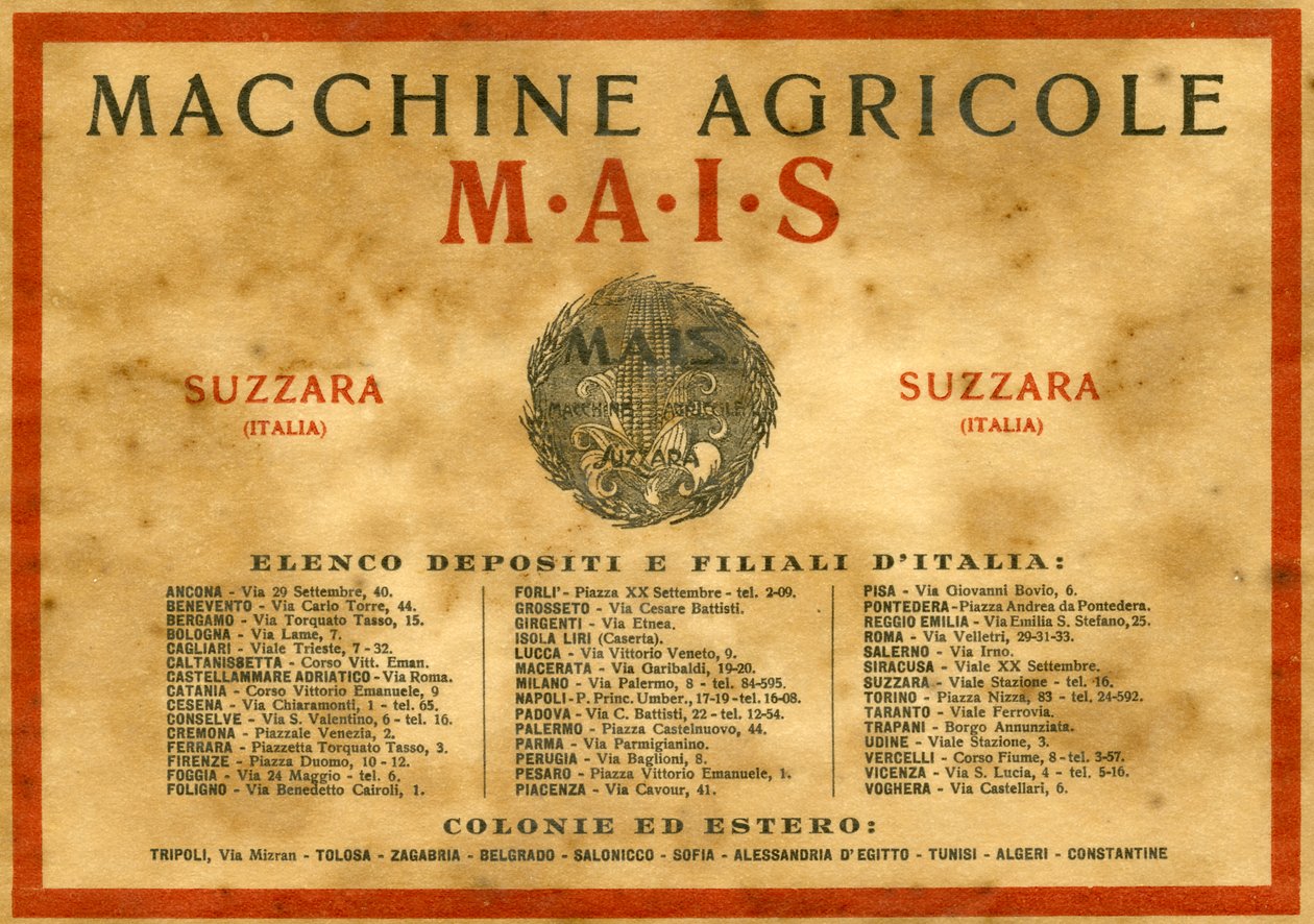 Landbruksmaskiner. Suzzara, 1925 av Unknown