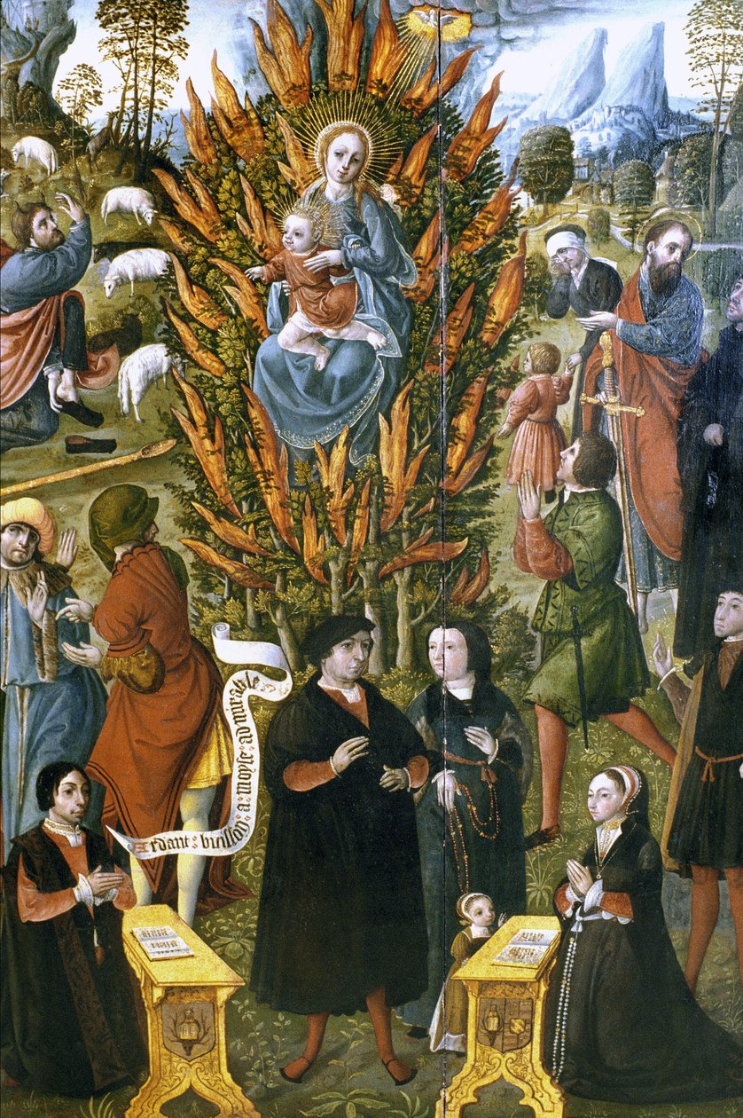 Frankrike - Somme - avdeling 80 - Abbeville - DR Musee Boucher de Perthes - Jomfruen med den brennende busken, bestilt av Jean de Cermoise mellom 1526 og 1531. Olje på tre av Unknown