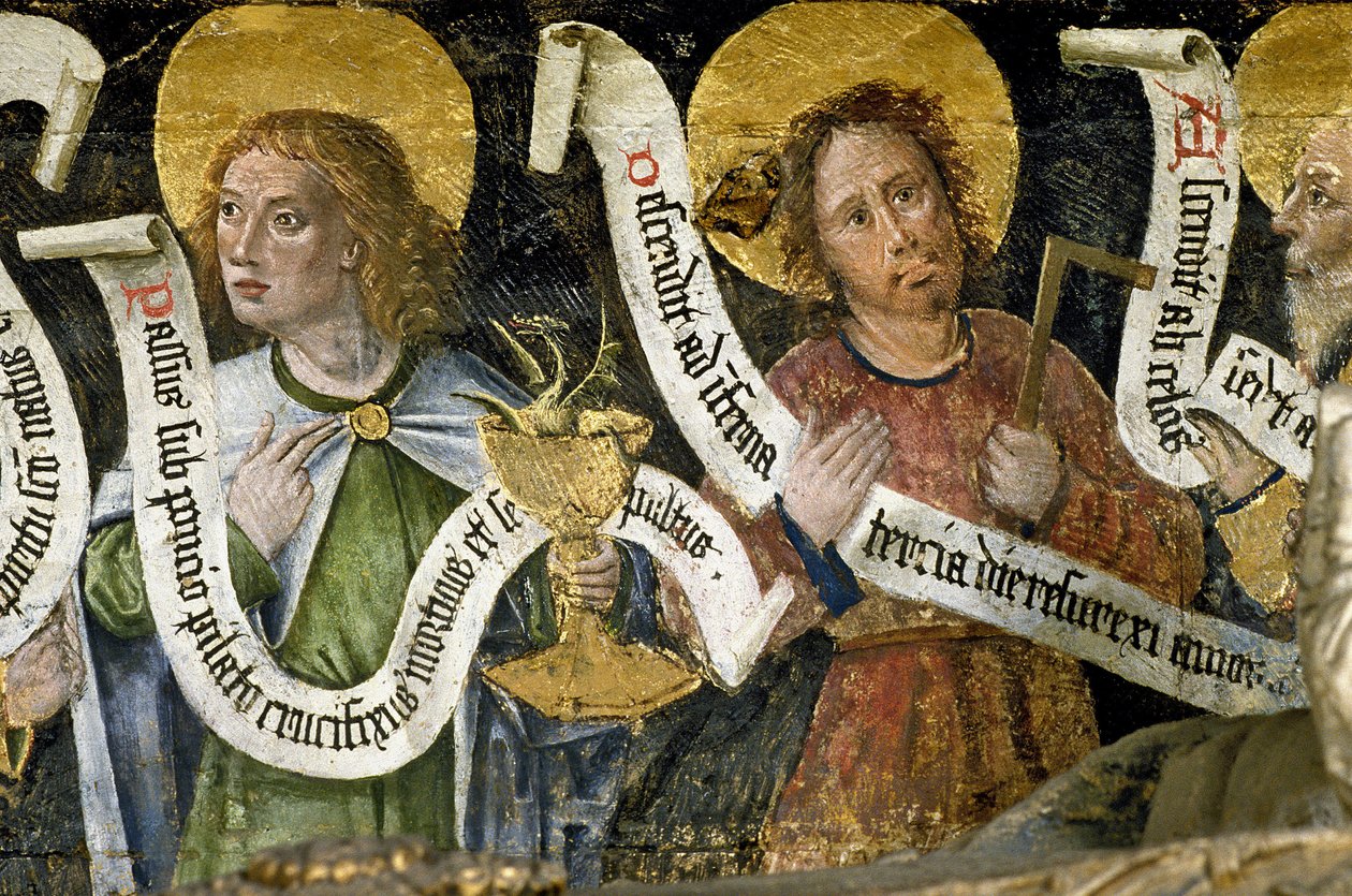 Frankrike - Somme - avdeling 80 - Amiens - interiøret i katedralen - små kvad på gammel fransk, teksting - "" martyrdommen til Saint Firmin"" - Saint John the Evangelist og Saint Thomas av Unknown