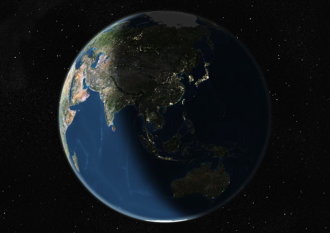 Globus sentrert på Asia og Oseania, ekte farge satellittbilde av Unknown
