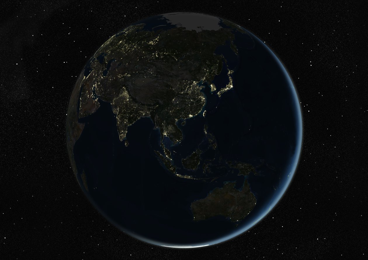 Globus sentrert på Asia og Oseania, ekte farge satellittbilde av Unknown