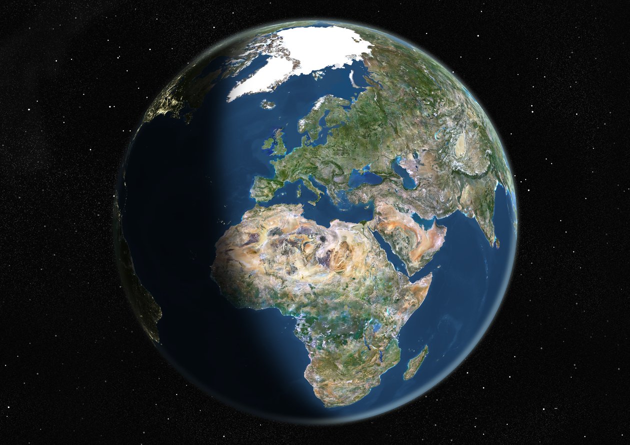 Globus sentrert på Europa og Afrika, ekte fargesatellittbilde av Unknown