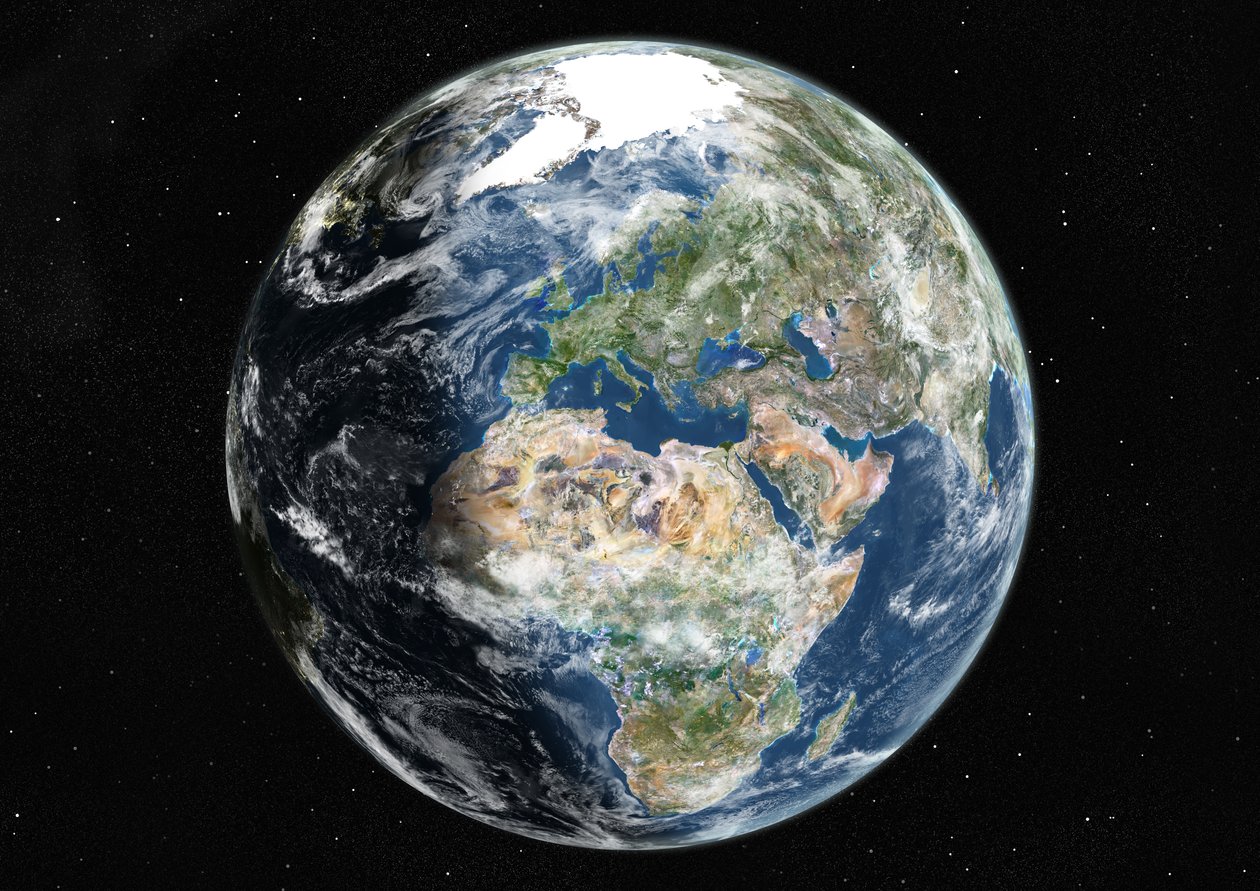 Globus sentrert på Europa og Afrika, ekte fargesatellittbilde av Unknown