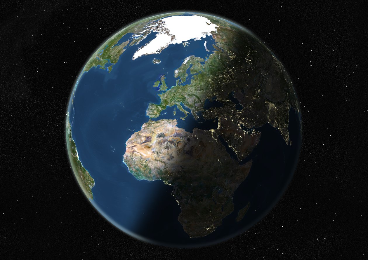 Globus sentrert på Europa og Afrika, ekte fargesatellittbilde av Unknown