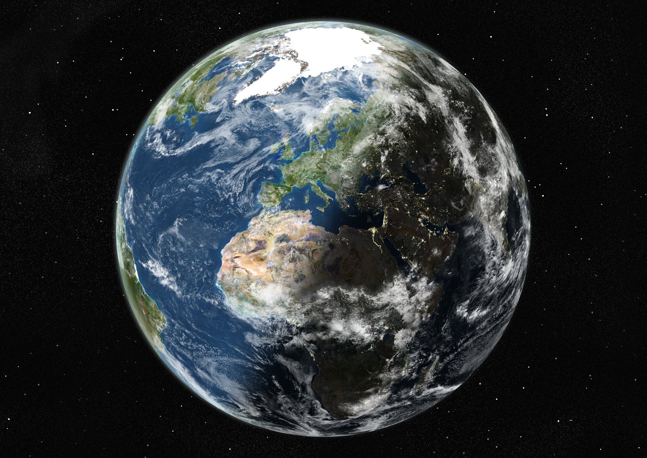 Globus sentrert på Europa og Afrika, ekte fargesatellittbilde av Unknown