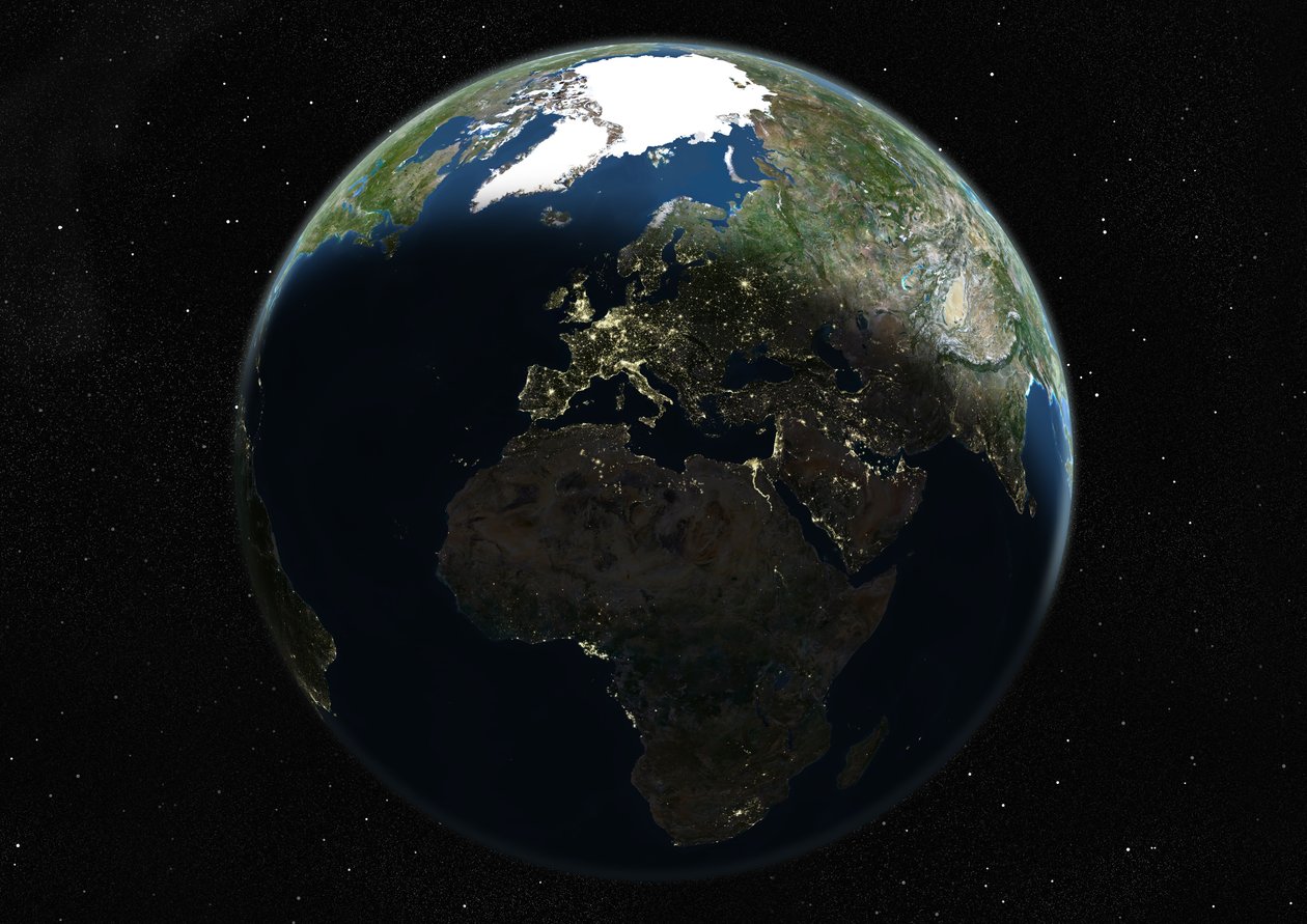 Globus sentrert på Europa og Afrika, ekte fargesatellittbilde av Unknown